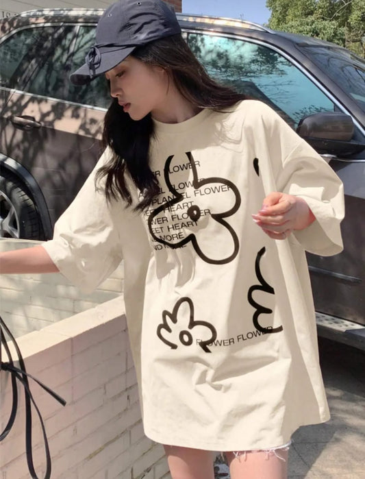 Unisex Erkek/Kadın Özel Baskılı Oversize Pamuklu Bisiklet Yaka T-Shirt