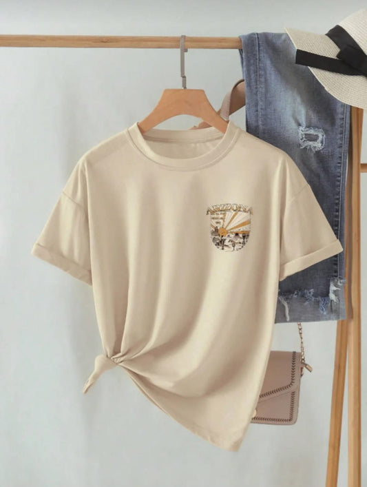 Unisex Erkek/Kadın Arizona Renkli  Özel Baskılı Oversize Penye T-Shirt