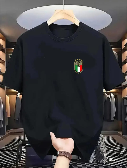 Erkek Siyah İtaly Baskılı  Oversize  T-Shirt